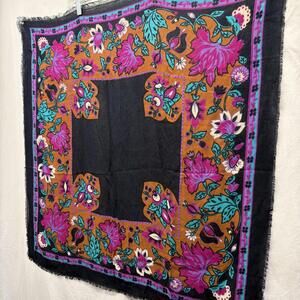 Symphony Scarf Vintage Italy 100% Rayon Black Purple Brown Turquoise 33x34